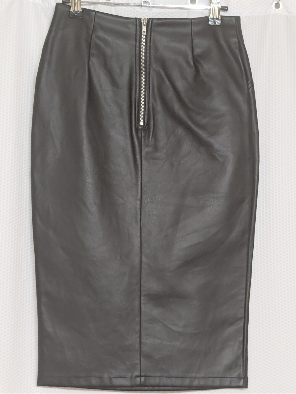 Black Faux Leather Pencil Skirt with Front Zip